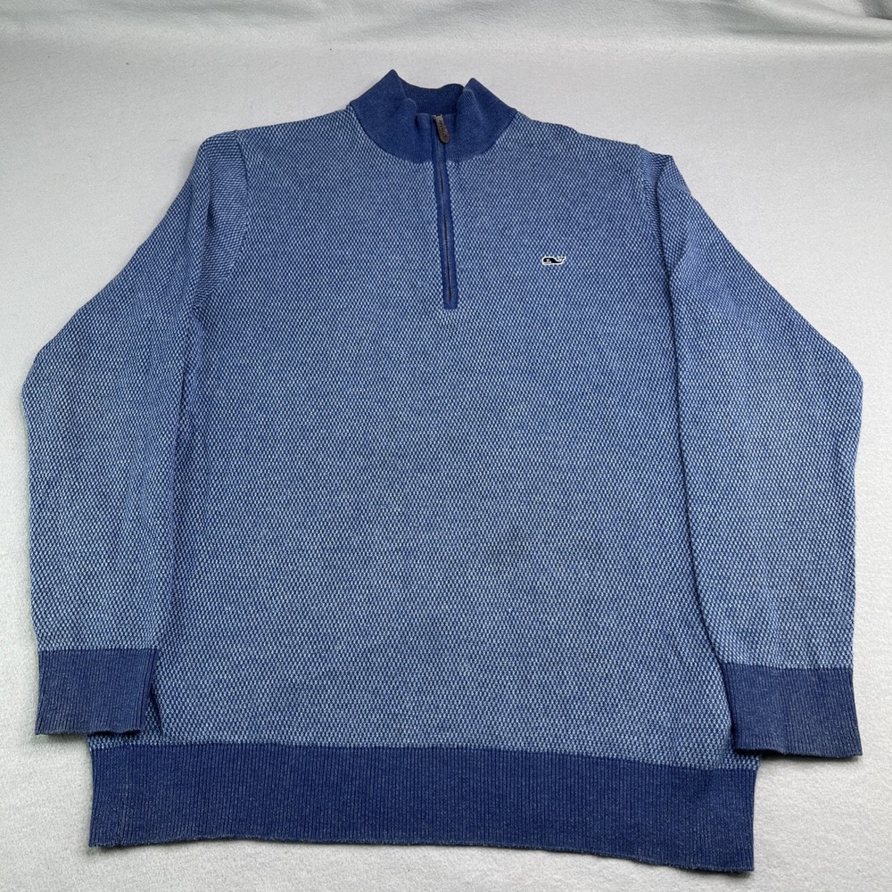 Vineyard Vines Mens Blue 1/4 Zip Pullover Sweater Whale Logo Medium